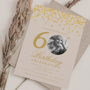 Invitation Elégante photo 60e anniversaire Parties scintillan