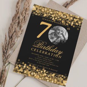 Invitation Élégante photo 70e anniversaire de fête Lumières o