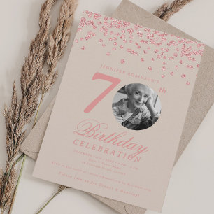 Invitation Elégante photo 70e anniversaire Rose Champagne d'o