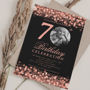 Invitation Elégante Photo 70e anniversaire Rose Gold Lights