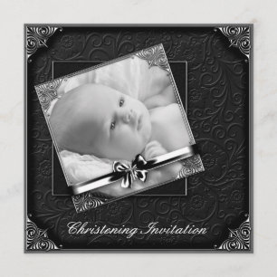 Invitation Élégante Photo Baptême Noir Blanc