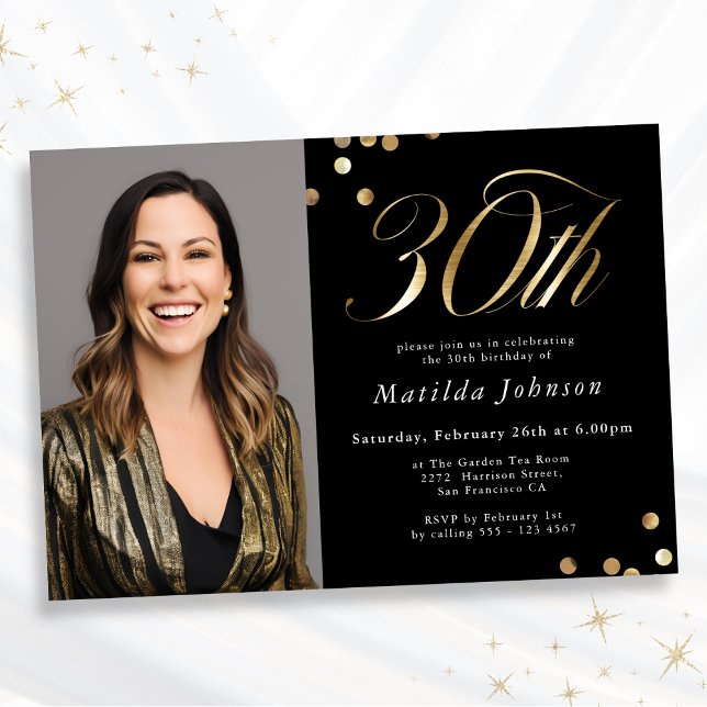 Invitation Elégante photo Black and Gold 30e anniversaire (Mockup View)