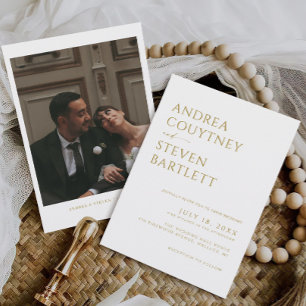 Invitation Élégante photo Champagne blanc Boho Neutral Mariag