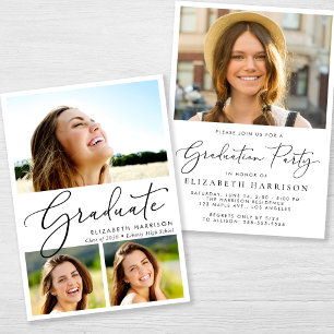 Invitation Élégante Photo Collage Graduation Party