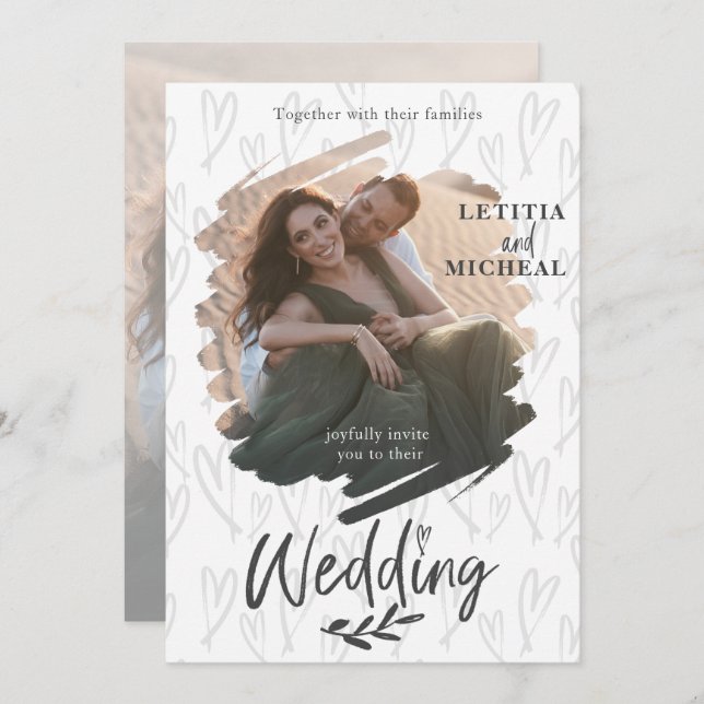 Invitation Élégante photo Couple Mariage noir et blanc (Devant / Derrière)