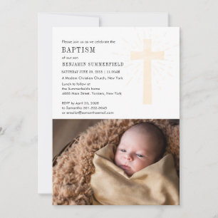 Invitation Élégante Photo de Bébé pour un Événement Religieux