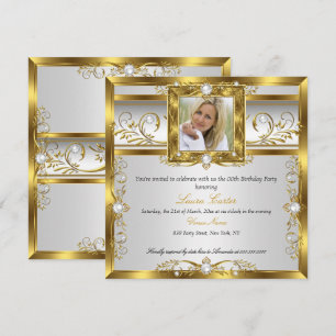 Invitation Élégante Photo de Fête d'Anniversaire Perle Blanch