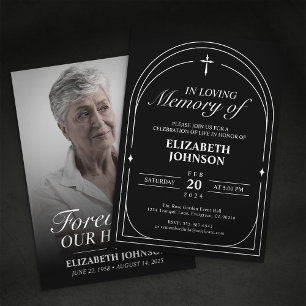 Invitation Élégante Photo de Funérailles Mémorial Noir & Blan