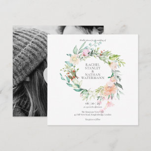 Invitation Élégante Photo de Mariage Floral de Verdure à l'Aq