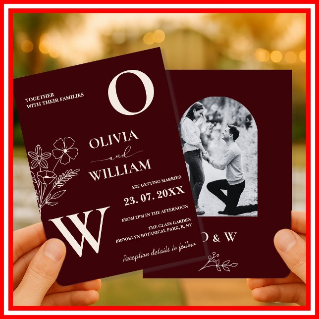 Invitation Élégante photo de mariage formel avec fleurs et iv (Créateur téléchargé)