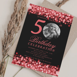 Invitation Élégante Photo Fête d'anniversaire 50 ans Lumières