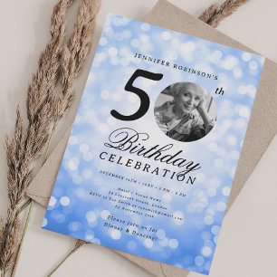 Invitation Élégante Photo Fête d'anniversaire 50 ans Navy Bok