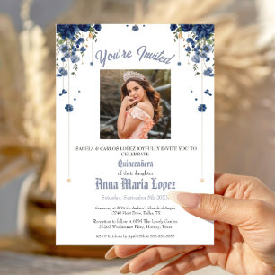 Invitation Élégante Photo Florale Mis Quince Quinceañera 15èm