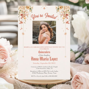 Invitation Élégante Photo Florale Mis Quince Quinceañera 15èm