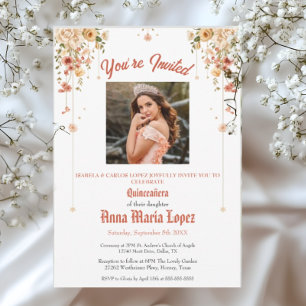 Invitation Élégante Photo Florale Mis Quince Quinceañera 15èm