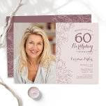 Invitation Elégante photo florale rose Dusty 60e anniversaire<br><div class="desc">Élégante invitation à la fête du 60e anniversaire, rose et mauve rousse et poussiéreuse avec votre photo sur le devant de la carte. Design moderne minimaliste avec accents de dessin botanique et police de script de typographie. Carte invitation simple et tendance, parfaite pour une célébration anniversaire élégante. Peut être customisé...</div>