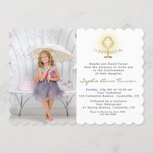 Invitation Élégante Photo Girl Gold Chalice Girl Confirmation