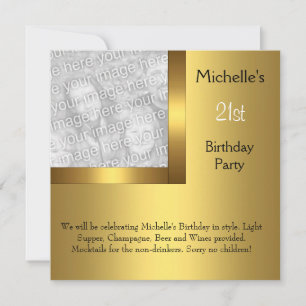 Invitation Elégante photo Gold Black 21e anniversaire 2