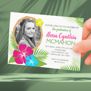 Invitation Élégante photo Hawaiian Luau Graduation