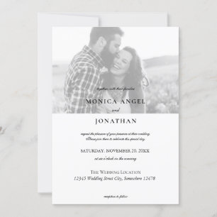Invitation Élégante Photo Mariage Noir & Blanc Horizontale-B