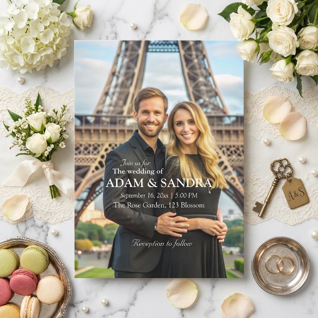 Invitation Elégante photo Overlay Mariage moderne noir blanc (Créateur téléchargé)