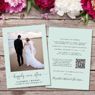 Invitation Elégante Photo QR Code Mint Mariage Réception