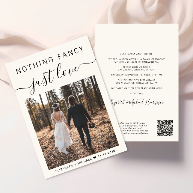 Invitation Elégante Photo QR Code Réception de mariage Décont (Elegant all-in-one wedding invite featuring your photo + a QR code linked to your wedding website)