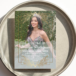 Invitation Elégante photo Quinceanera Gold White Tiara