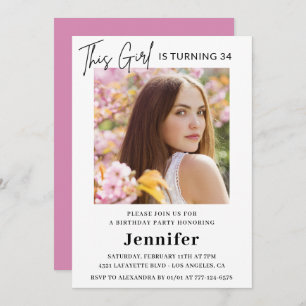 Invitation Élégante photo rose moderne 34e anniversaire