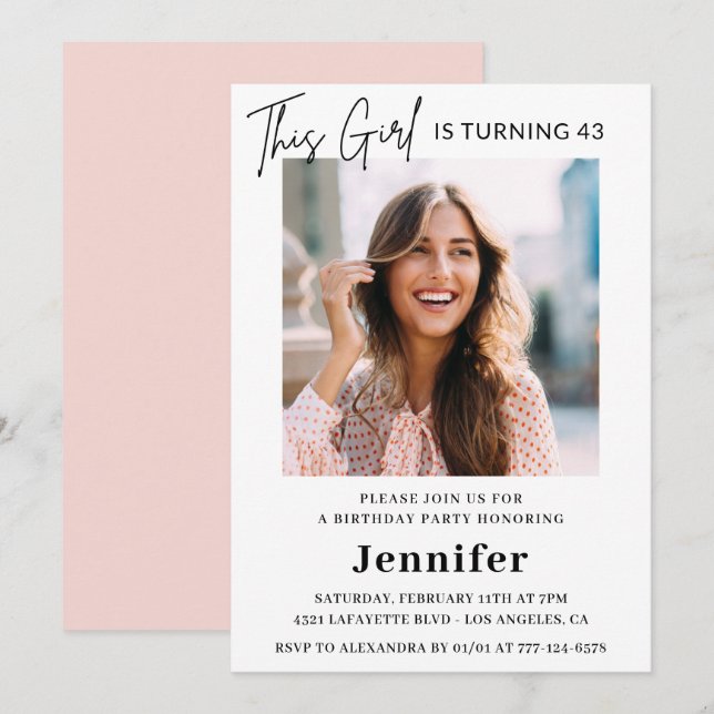 Invitation Élégante photo rose moderne 43e anniversaire (Devant / Derrière)