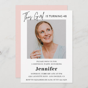 Invitation Élégante photo rose moderne 48e anniversaire