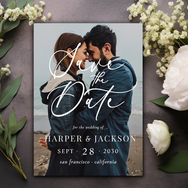 Invitation Élégante photo simple Enregistrer le script de dat (Créateur téléchargé)