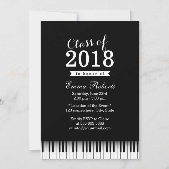 Invitation Élégante Piano Keys Music School Graduation Party (Devant)