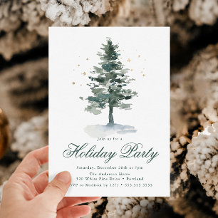 Invitation Elégante Pine Neige Arbre Or Étoiles Fête de Vacan