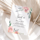 Invitation Élégante Pink Blush Floral Sweet 16 Anniversaire<br><div class="desc">Cette élégante invitation à la fête de 16 ans,  à la floraison rose,  est parfaite pour un anniversaire moderne. Le design se compose de roses roses et de pivoines dessinés à la main avec des feuilles verts et gris,  inspirant la beauté naturelle.</div>