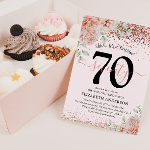 Invitation Elégante Pink Floral & Parties scintillant 70e ann