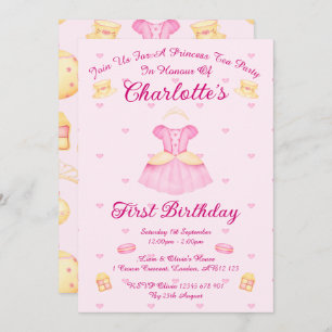 Invitation Elégante Pink & Gold Watercolor Princess Tea Party