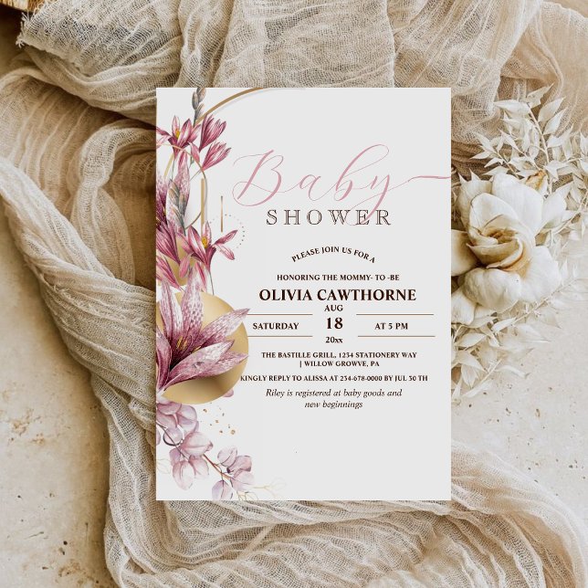 Invitation Élégante Pink Lilies Fille Baby shower (Créateur téléchargé)