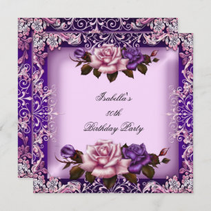 Invitation Élégante Pink Purple Lilac Rose 80e fête d'anniver
