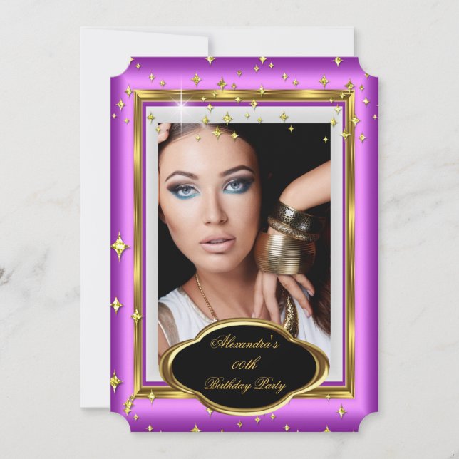 Invitation Elégante Pink White Gold Photo Anniversaire 3 (Devant)