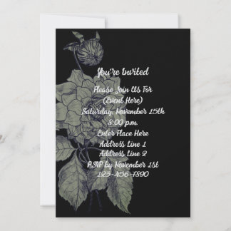 Invitation Elégante pivoine argentée sur la fête florale noir