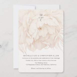 Invitation Elégante pivoine beige, jardin fleuri moderne mari