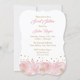 Invitation Elégante Pivoine Rose Gold Sweet Sixteen