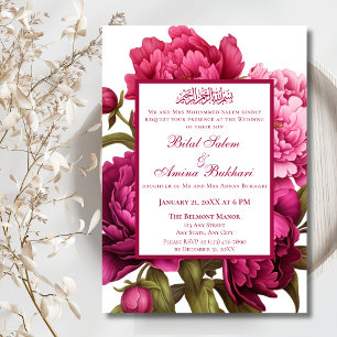 Invitation Élégante pivoines roses Mariage islamique floral