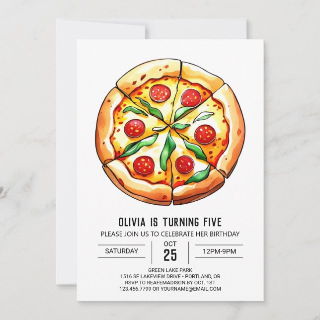 Invitation Elégante pizza imprimable Anniversaire (Devant)