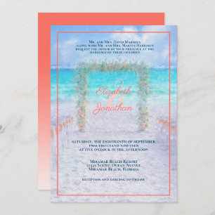 Invitation Elégante plage Arbor Blue Coral Ombre Mariage
