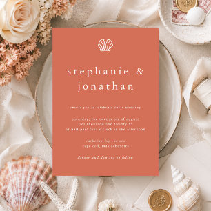 Invitation Elégante Plage côtière Coral Terracotta Mariage