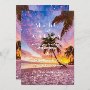 Invitation Elégante plage de Sunset Beach and Stars Mariage d