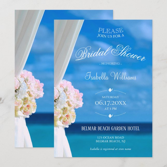 Invitation Elégante plage Floral Ocean Fête des mariées d'été (Devant / Derrière)