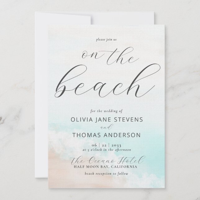 Invitation Élégante plage tropicale Vagues tout en un Mariage (Devant)